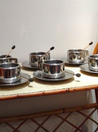 Service à café métallique d'origine italienne des années 70