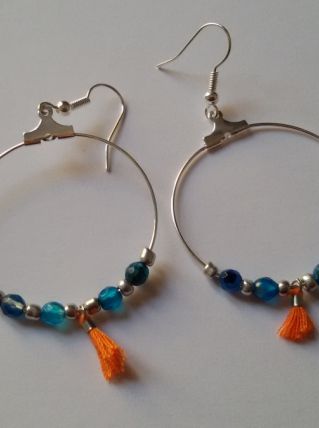 Boucles d'oreilles argent bleu et orange