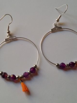 Boucles d'oreilles argent orange violet