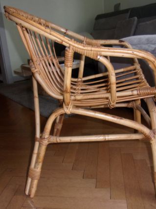 Fauteuil corbeille en rotin années 60