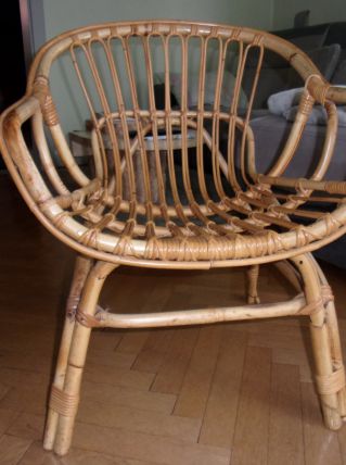 Fauteuil corbeille en rotin années 60