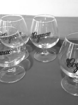 6 verres cognac, medaillon "cognac" en étain