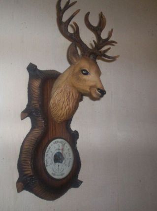 ancien barometre tete de cerf + de 40 cm de haut 