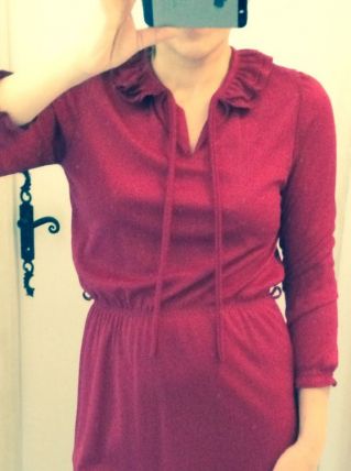 Robe vintage bordeaux rayée argentée