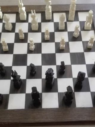 jeu echecs en ivoire et bois ebenne 