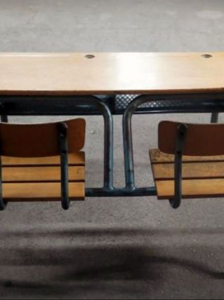 Pupitre écolier vintage bois et metal