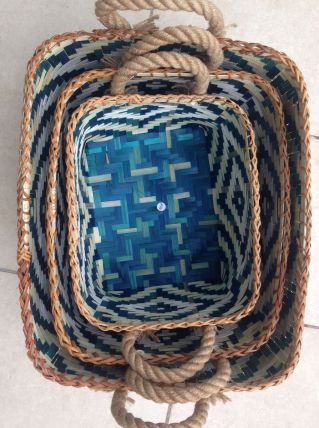 3 Paniers bambou bleu/naturel