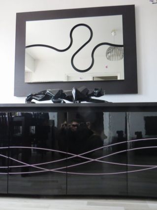 Miroir - Design Wave laque Noir et Parme