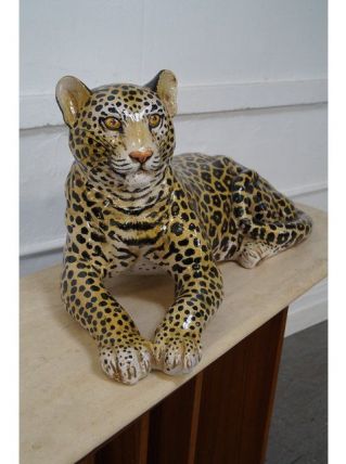 Statue vintage léopard céramique