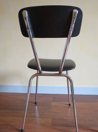 Chaise en skaï noir et chrome années 70
