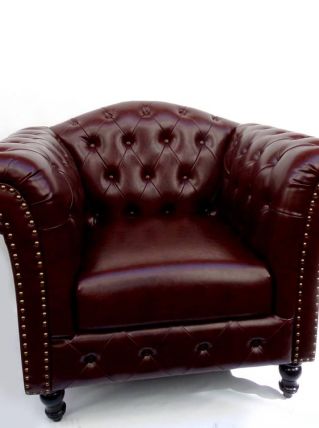 Fauteuil Chesterfield Vintage aspect Cuir marron