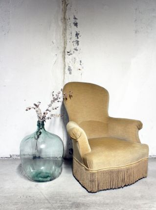 Très Grand Fauteuil crapaud vintage en velours 50's - 1 m