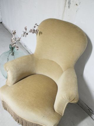 Très Grand Fauteuil crapaud vintage en velours 50's - 1 m