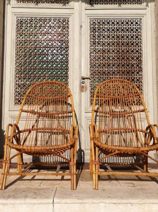 Lot de 2 fauteuils en bambou et rotin