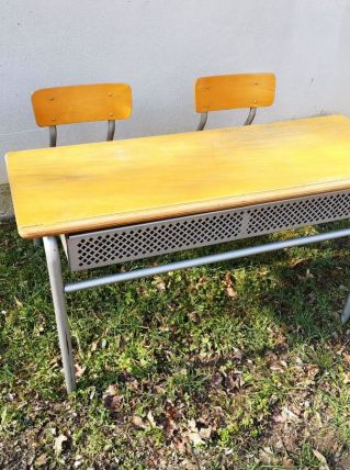 Bureau d'écolier  - Acier gris &amp; bois