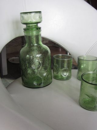 service carafe et ses 4verres bullés verre