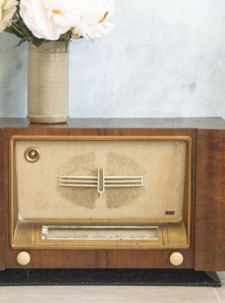 Meuble-poste de radio à lampe années 50