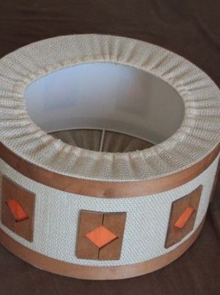 Suspension,abat-jour bois et tissu années 50