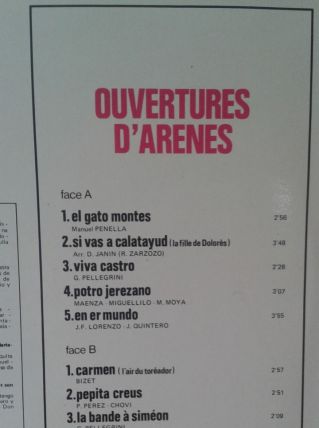 Vinyle 33T : Ouvertures d'Arènes.