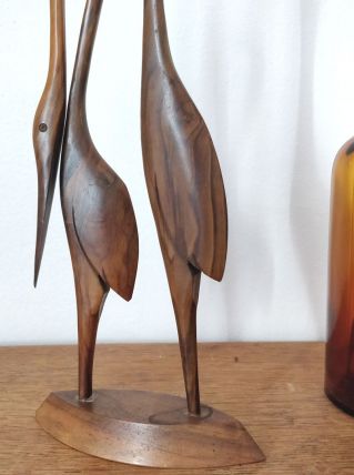 Couple de hérons vintage en bois sculpté