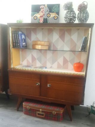 Vitrine  vintage scandinave pieds compas 