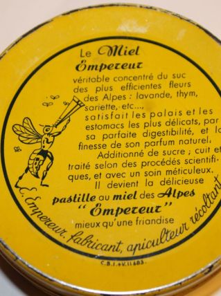 ancienne boite métal pastilles au miel des Alpes