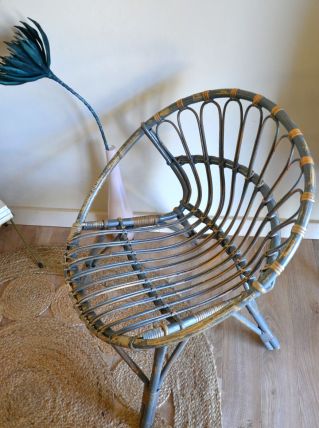 Fauteuil rotin coquille année 50