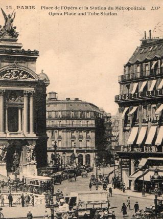 carte postale n et b Paris 1924 place de l'Opéra 