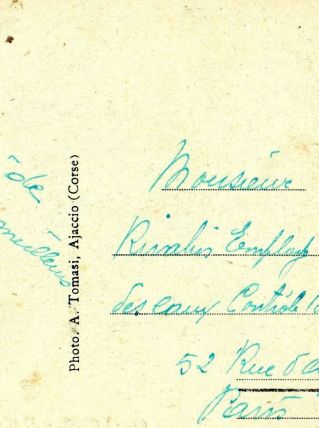 carte postale n et b grand hôtel Ajaccio vers 1920