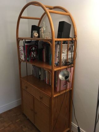 Etagère / bibliothèque vintage en rotin - parfait état
