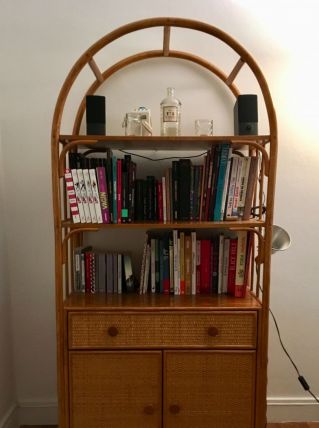 Etagère / bibliothèque vintage en rotin - parfait état
