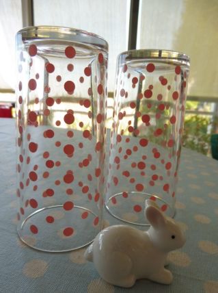 2 verres orangeade/eau vintage années 80 pois roses