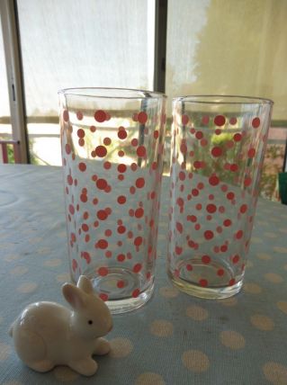 2 verres orangeade/eau vintage années 80 pois roses