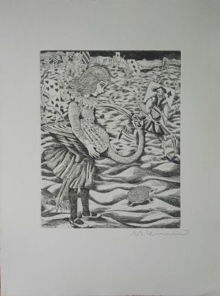 Gravure originale signée G. GIANNINI Alice au pays des M