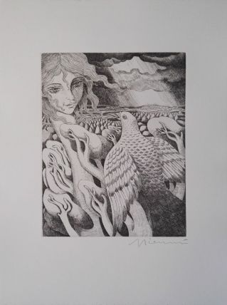 Gravure originale signée G. GIANNINI Alice au pays des M