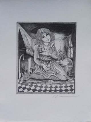 Gravure originale signée G. GIANNINI Alice au pays des M