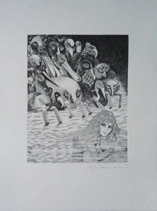 Gravure originale signée G. GIANNINI Alice au pays des M