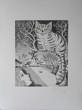 Gravure originale signée G. GIANNINI Alice au pays des M