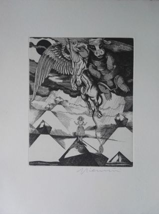 Gravure originale signée G. GIANNINI Alice au pays des M