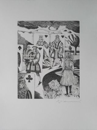 Gravure signée G. GIANNINI Alice au Pays des Merveilles