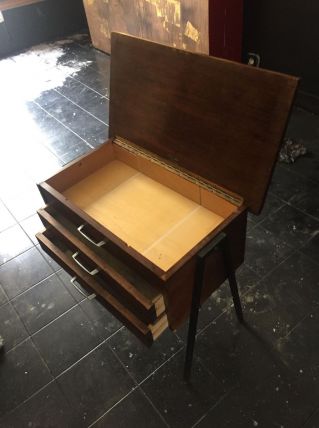 Petite Console Vintage Bois Pieds Compas Métal 1960s