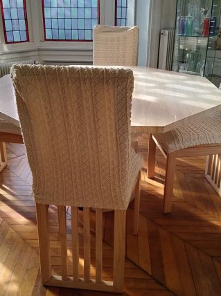 Table à dîner vintage en travertin romain rebouché