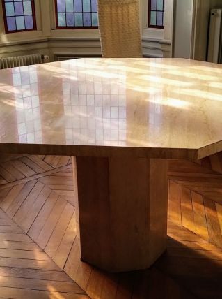 Table à dîner vintage en travertin romain rebouché