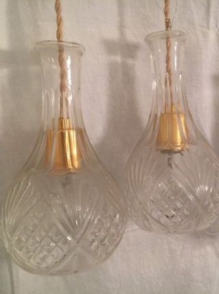 2 suspensions  ART DÉCO style “gouttes d’eau" verre  moulé
