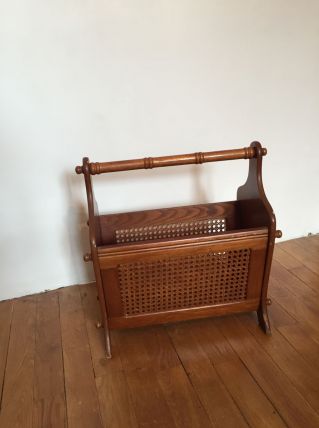 Porte revues vintage années 30 cannage et bois brun
