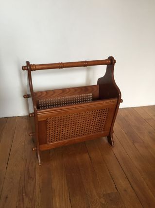 Porte revues vintage années 30 cannage et bois brun