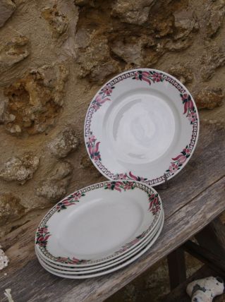 5 Assiettes vintage Céranord St Amand crème &amp; rose
