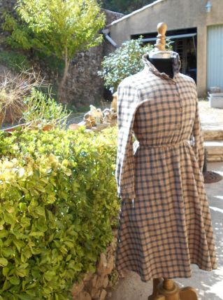 ROBE VINTAGE CARREAUX TBE MARRON CLAIR NOIR T S 