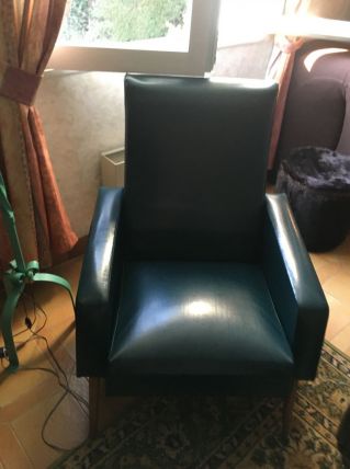 2 fauteuils vintage simili cuir vert année 50/60