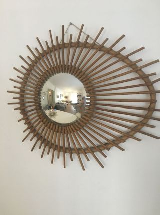 Miroir soleil rotin bombé